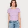 Monki Damen T-Shirt Basic - Lilac Purple Light