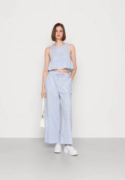 Monki Damen Stoffhose - Blue Gingham -Monki Verkäufe 2022 176b937f5f03474da8c816da1d85a852