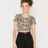 Monki Damen T-Shirt Print - Beige Dusty Light/black
