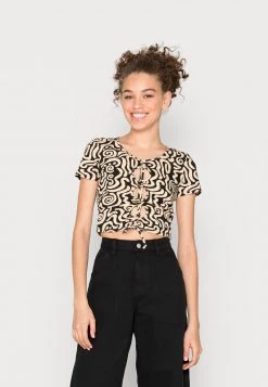 Monki Damen T-Shirt Print - Beige Dusty Light/black