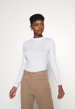 Monki Damen Langarmshirt - White Solid