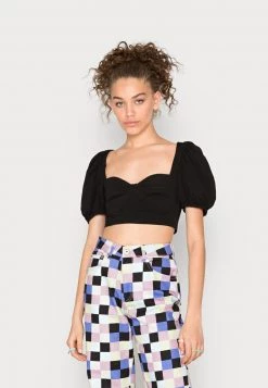 Monki Damen T-Shirt Basic - Black