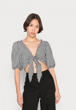Monki Damen Bluse - Ginghamn Black/white