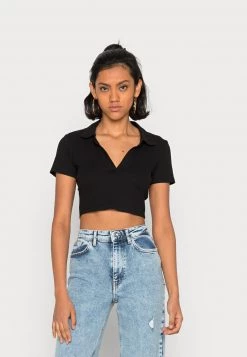 Monki Damen T-Shirt Basic - Black Dark