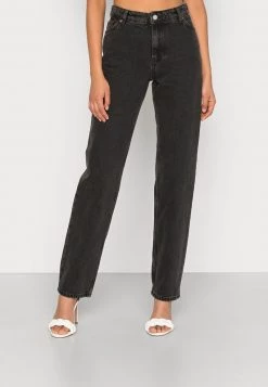Monki Damen Jeans Straight Leg - Black Dark
