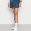 Monki Damen Minirock - Blue Medium Dusty Blocked