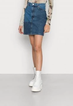 Monki Damen Minirock - Blue Medium Dusty Blocked