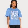 Monki Damen T-Shirt Print - Blue Medium
