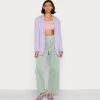 Monki Damen Langarmshirt - Lilac Purple Light/erantis/white