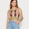 Monki Damen Strickpullover - Beige Medium Dusty Brown Lilac Argyle