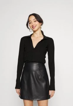 Monki Damen Langarmshirt - Black Dark