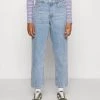 Monki Damen Jeans Straight Leg - Blue Medium Dusty