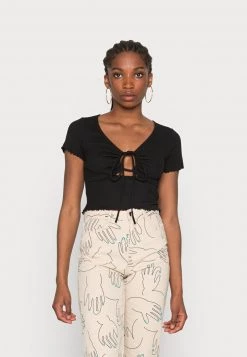 Monki Damen T-Shirt Basic - Black Dark