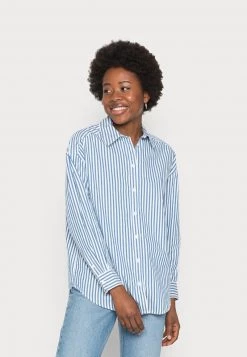 Monki Damen Hemdbluse - Blue- Stripe