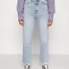 Monki Damen Jeans Straight Leg - Blue Dusty Light Unique Beach Blue