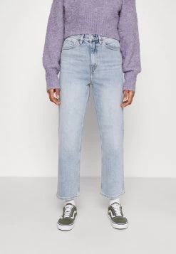 Monki Damen Jeans Straight Leg - Blue Dusty Light Unique Beach Blue