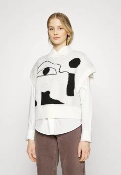 Monki Damen Strickpullover - White With Black Print