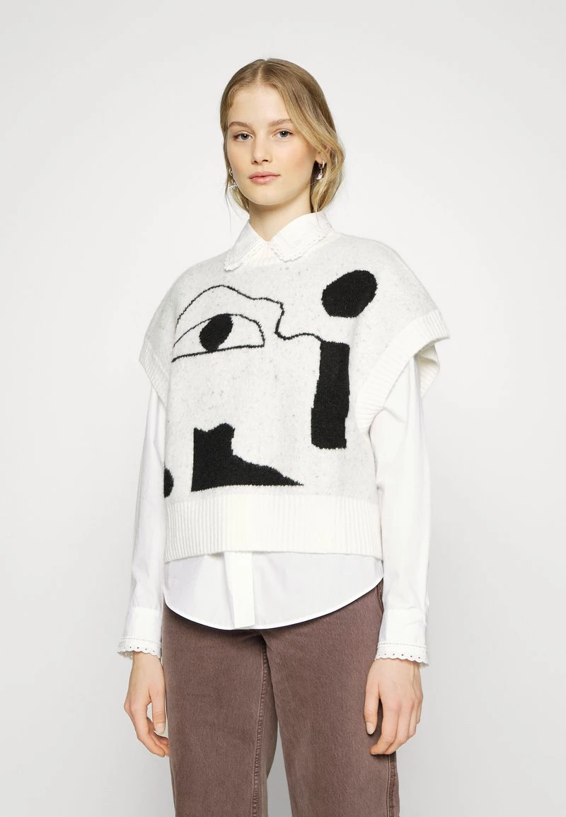 Monki Damen Strickpullover - White With Black Print 1 Monki Damen Strickpullover - White With Black Print