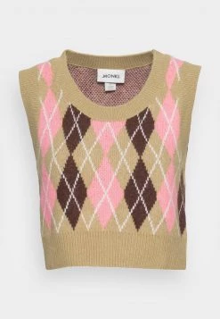 Monki Damen Strickpullover - Beige Medium Dusty Brown Lilac Argyle -Monki Verkäufe 2022 ceda93632369412c8c5c5026f869aa9f