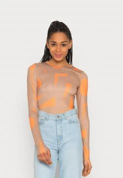 Monki Damen Langarmshirt - Orange Letters