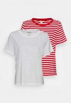 Monki Damen 2 PACK - T-Shirt Basic - Red Bright Unique Red Straightstripe + Plain White -Monki Verkäufe 2022 d924ed8503114dff9b05e587d70d6c13