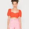 Monki Damen T-Shirt Basic - Orange Bright