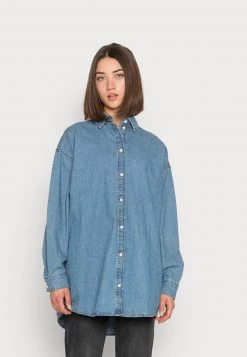 Monki Bluse - Blue Dusty Light Embroidery | Damen