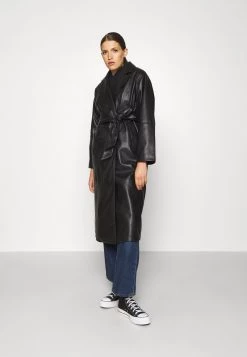 Monki Damen Klassischer Mantel - Black Dark