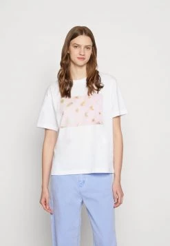 Monki Damen T-Shirt Print - White Light Unique Pastelshells