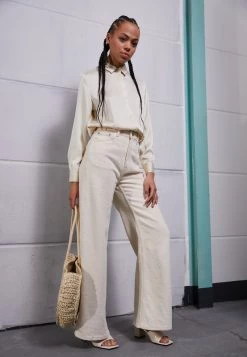 Monki Damen Pantolette Hoch - White Dusty Light