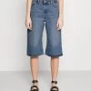 Monki Damen Jeans Shorts - Blue Medium Dusty