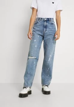 Monki Damen Jeans Straight Leg - Paint